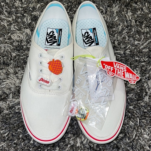 New VANS Comfycush Authentic PENN Tennis shoes in Blanc De Blanc / Red - Picture 14 of 16